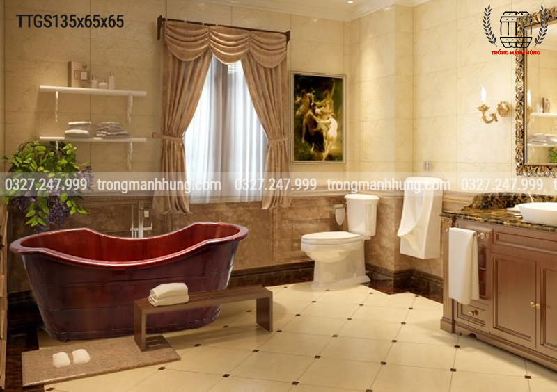 BỒN TẮM GỖ MÀU NÂU GIẢ CỔ 2020