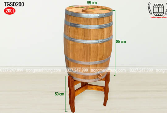 THÙNG RƯỢU GỖ SỒI NGA 200L DÁNG ĐỨNG