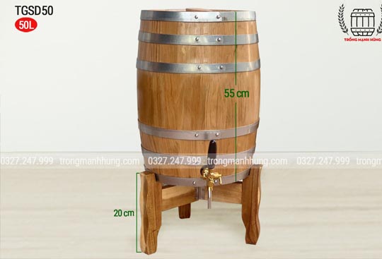 THÙNG GỖ SỒI MỸ 50L DÁNG ĐỨNG